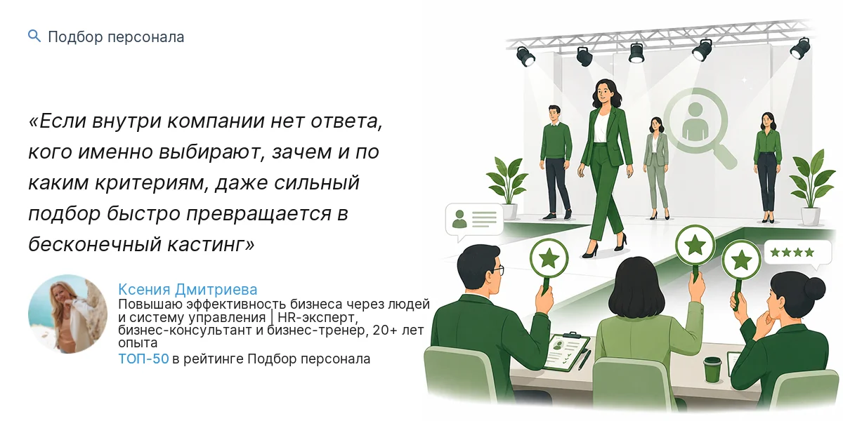 Если внутри компании нет ответа, кого именно выбирают, зачем и по каким критериям, даже сильный подбор быстро превращается в бесконечный кастинг