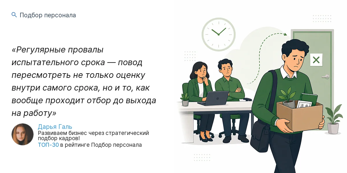 Регулярные провалы испытательного срока — повод пересмотреть не только оценку внутри самого срока, но и то, как вообще проходит отбор до выхода на работу