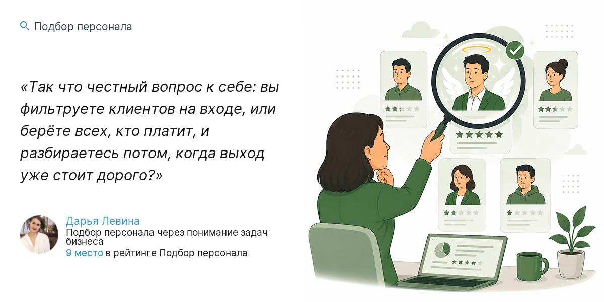 Так что честный вопрос к себе: вы фильтруете клиентов на входе, или берёте всех, кто платит, и разбираетесь потом, когда выход уже стоит дорого?
