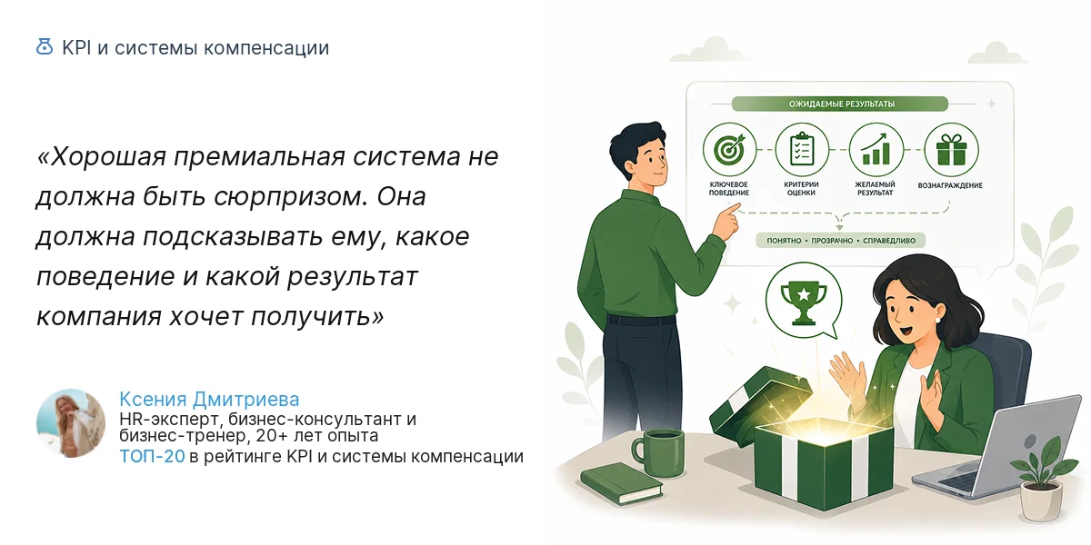 Хорошая премиальная система не должна быть сюрпризом. Она должна подсказывать ему, какое поведение и какой результат компания хочет получить