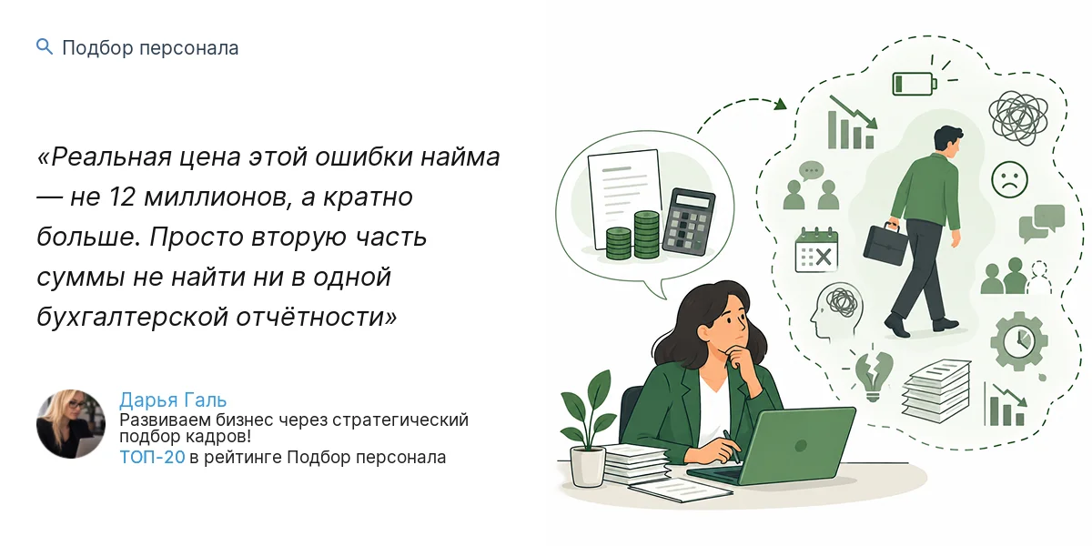 Реальная цена этой ошибки найма — не 12 миллионов, а кратно больше. Просто вторую часть суммы не найти ни в одной бухгалтерской отчётности