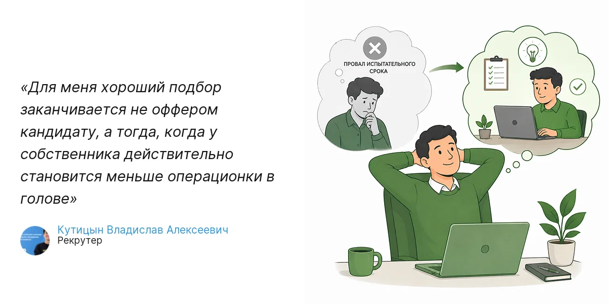 Для меня хороший подбор заканчивается не оффером кандидату, а тогда, когда у собственника действительно становится меньше операционки в голове