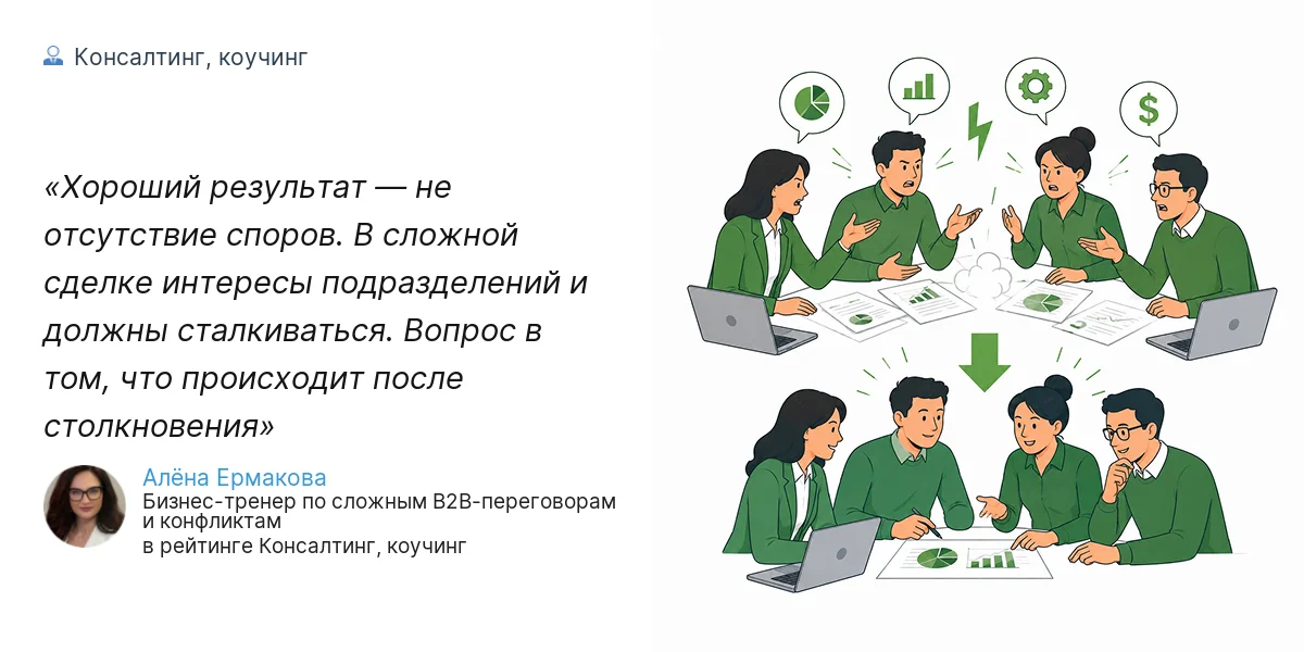 Хороший результат — не отсутствие споров. В сложной сделке интересы подразделений и должны сталкиваться. Вопрос в том, что происходит после столкновения