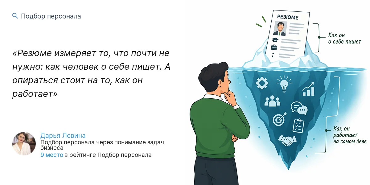 Резюме измеряет то, что почти не нужно: как человек о себе пишет. А опираться стоит на то, как он работает