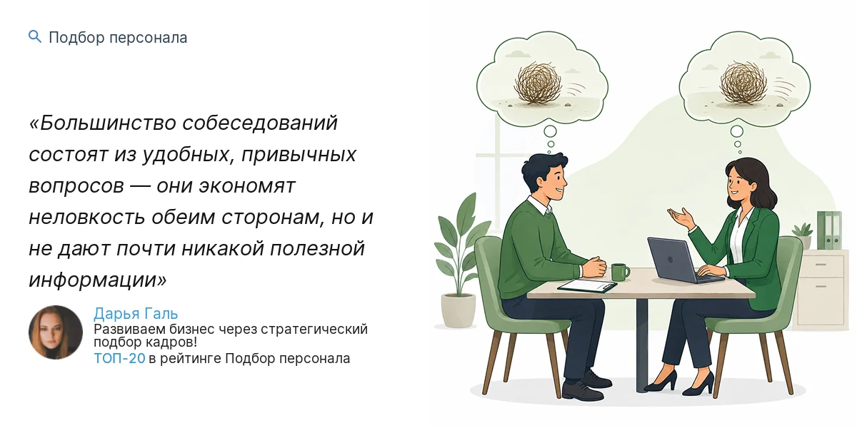Большинство собеседований состоят из удобных, привычных вопросов — они экономят неловкость обеим сторонам, но и не дают почти никакой полезной информации