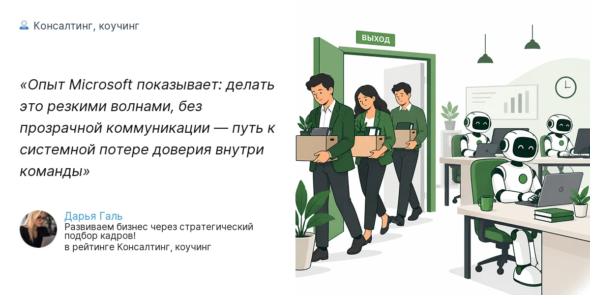 Опыт Microsoft показывает: делать это резкими волнами, без прозрачной коммуникации — путь к системной потере доверия внутри команды