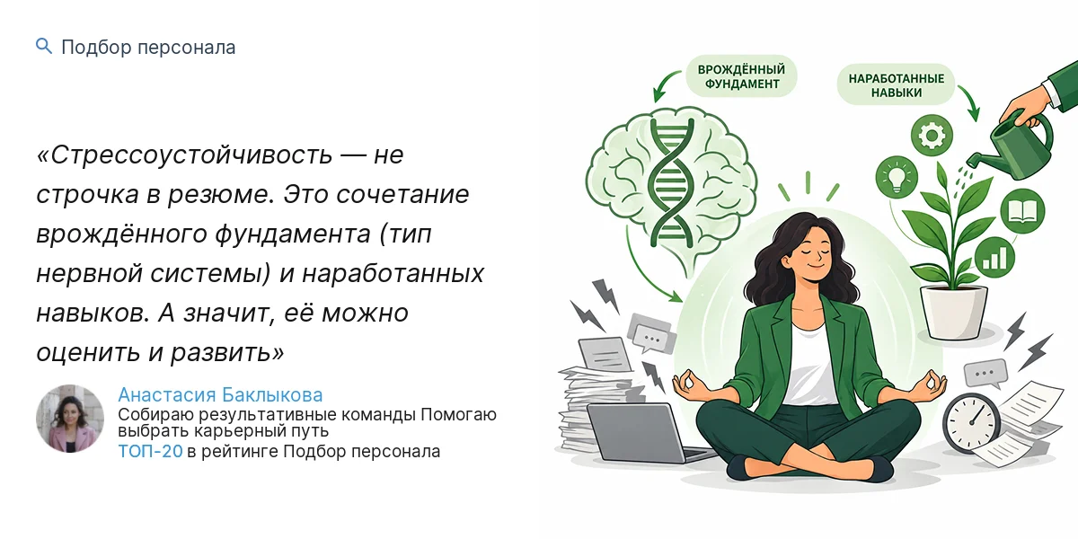 Стрессоустойчивость — не строчка в резюме. Это сочетание врождённого фундамента (тип нервной системы) и наработанных навыков. А значит, её можно оценить и развить