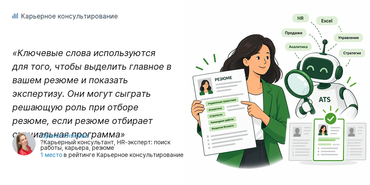 Ключевые слова используются для того, чтобы выделить главное в вашем резюме и показать экспертизу. Они могут сыграть решающую роль при отборе резюме, если резюме отбирает специальная программа