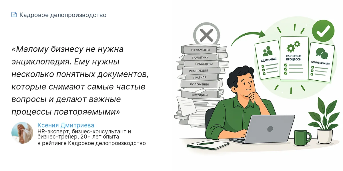 Малому бизнесу не нужна энциклопедия. Ему нужны несколько понятных документов, которые снимают самые частые вопросы и делают важные процессы повторяемыми