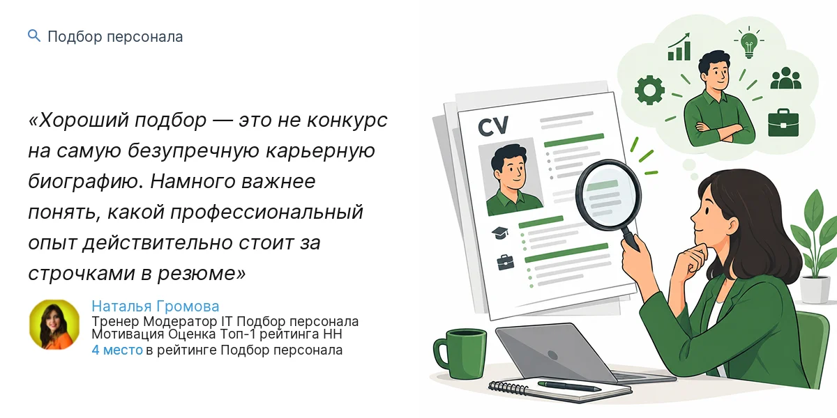 Хороший подбор — это не конкурс на самую безупречную карьерную биографию. Намного важнее понять, какой профессиональный опыт действительно стоит за строчками в резюме