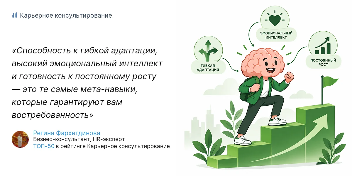 Способность к гибкой адаптации, высокий эмоциональный интеллект и готовность к постоянному росту — это те самые мета-навыки, которые гарантируют вам востребованность