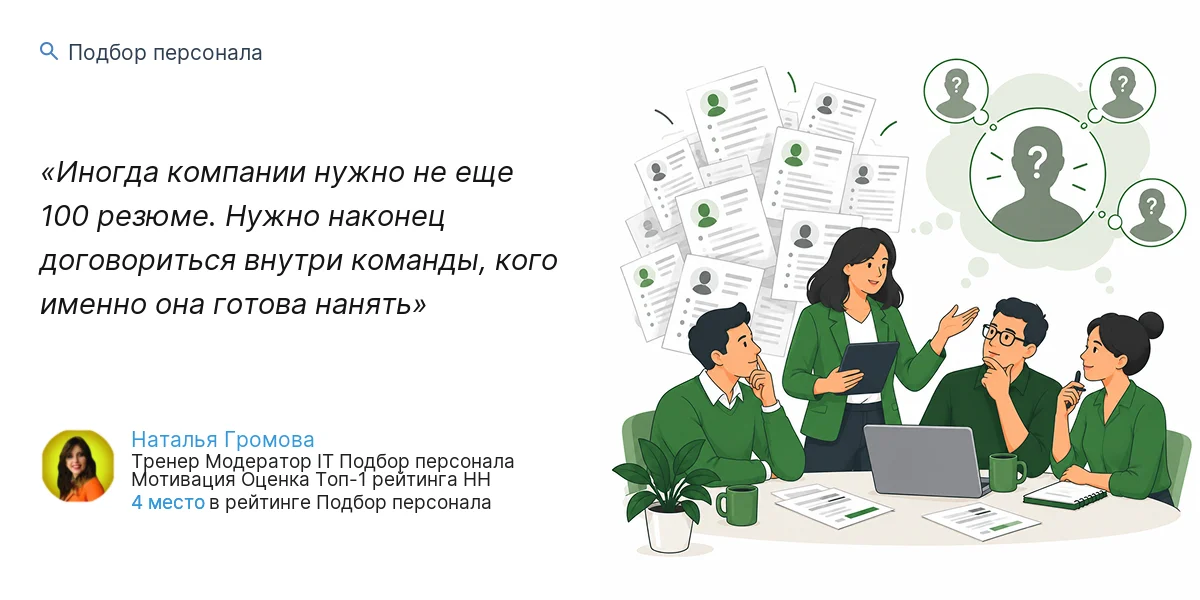 Иногда компании нужно не еще 100 резюме. Нужно наконец договориться внутри команды, кого именно она готова нанять