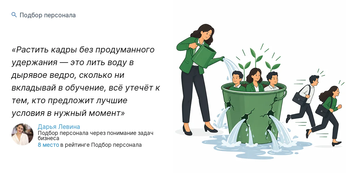 Растить кадры без продуманного удержания — это лить воду в дырявое ведро, сколько ни вкладывай в обучение, всё утечёт к тем, кто предложит лучшие условия в нужный момент