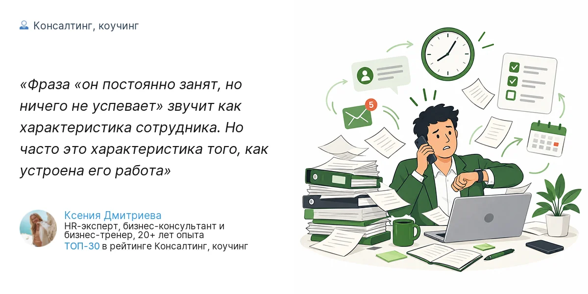 Фраза «он постоянно занят, но ничего не успевает» звучит как характеристика сотрудника. Но часто это характеристика того, как устроена его работа