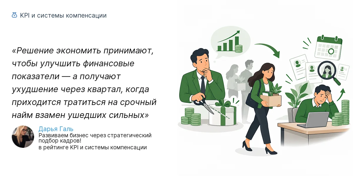 Решение экономить принимают, чтобы улучшить финансовые показатели — а получают ухудшение через квартал, когда приходится тратиться на срочный найм взамен ушедших сильных
