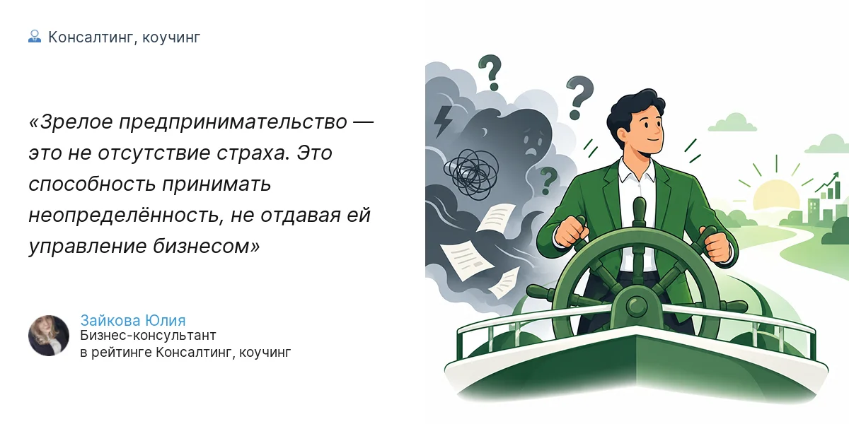 Зрелое предпринимательство — это не отсутствие страха. Это способность принимать неопределённость, не отдавая ей управление бизнесом