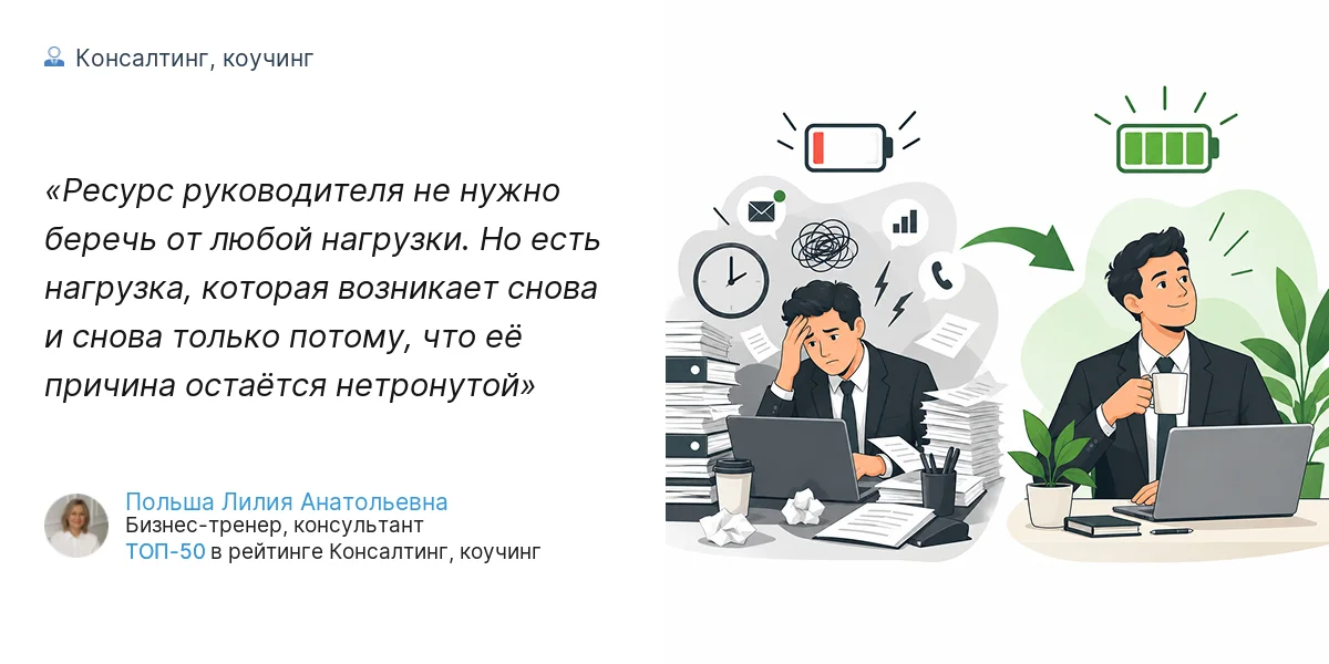 Ресурс руководителя не нужно беречь от любой нагрузки. Но есть нагрузка, которая возникает снова и снова только потому, что её причина остаётся нетронутой