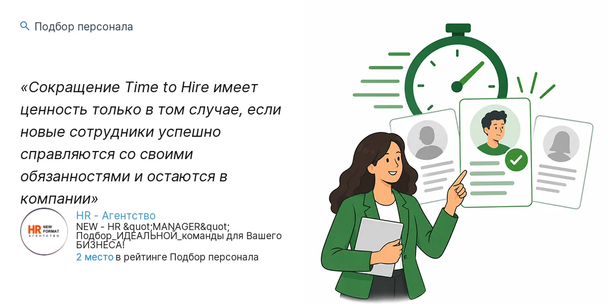 Сокращение Time to Hire имеет ценность только в том случае, если новые сотрудники успешно справляются со своими обязанностями и остаются в компании