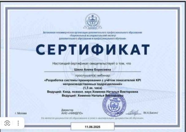 Шило Алена  дипломы и сертификаты эксперта id-13456