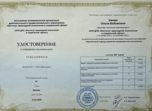 Ольга Ежова дипломы и сертификаты эксперта id-13105