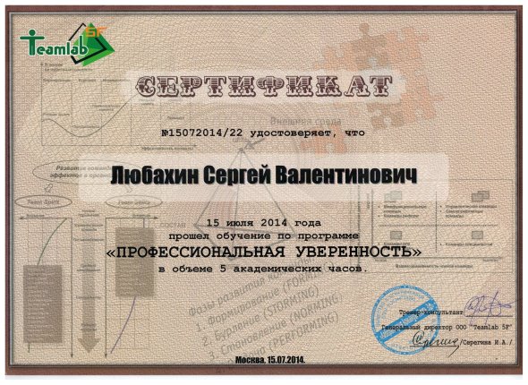 Сергей Любахин дипломы и сертификаты эксперта id-13154